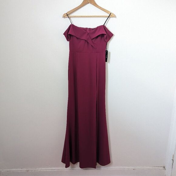 NWT Lulus berry magenta off shoulder Song Of Love maxi bridesmaid dress gown - Picture 2 of 5